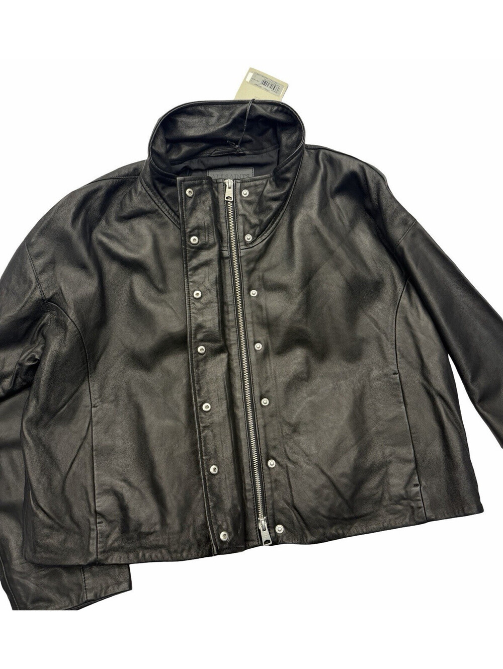 AllSaints Ryder Leather Funnel Neck Jacket Black Size L - Picture 6 of 9